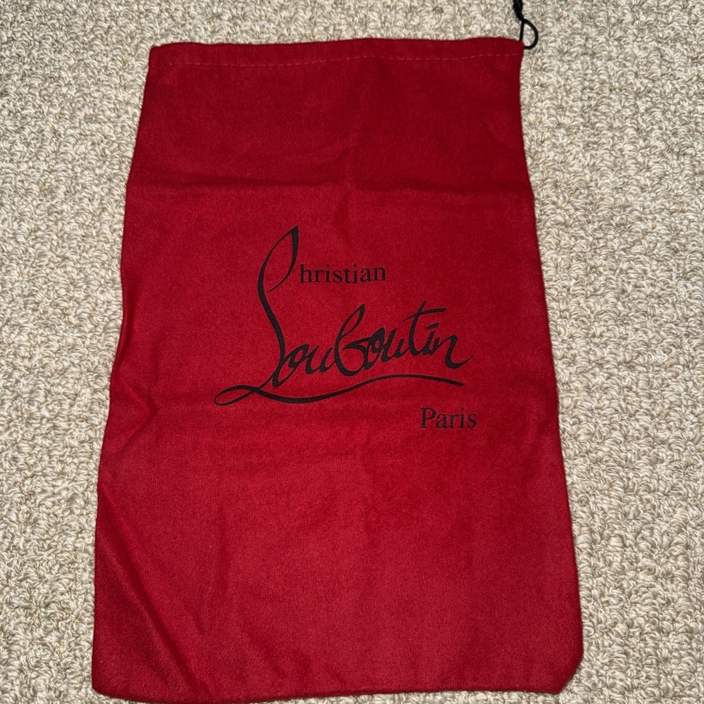 Christian Louboutin Paris Red Drawstring Dust Bag Black Script Felt Like Fabric